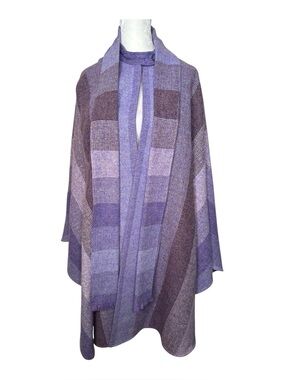 Avoca Collection Irish Wool Cape Coat Attached Scarf Lavender Plaid Co. Wicklow